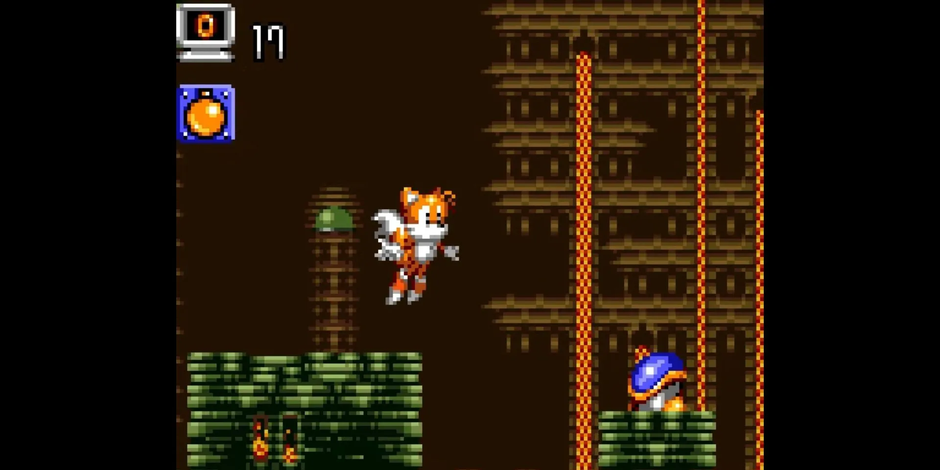 Nhân vật Tails khám phá màn chơi trong Tails Adventure trên Game Gear