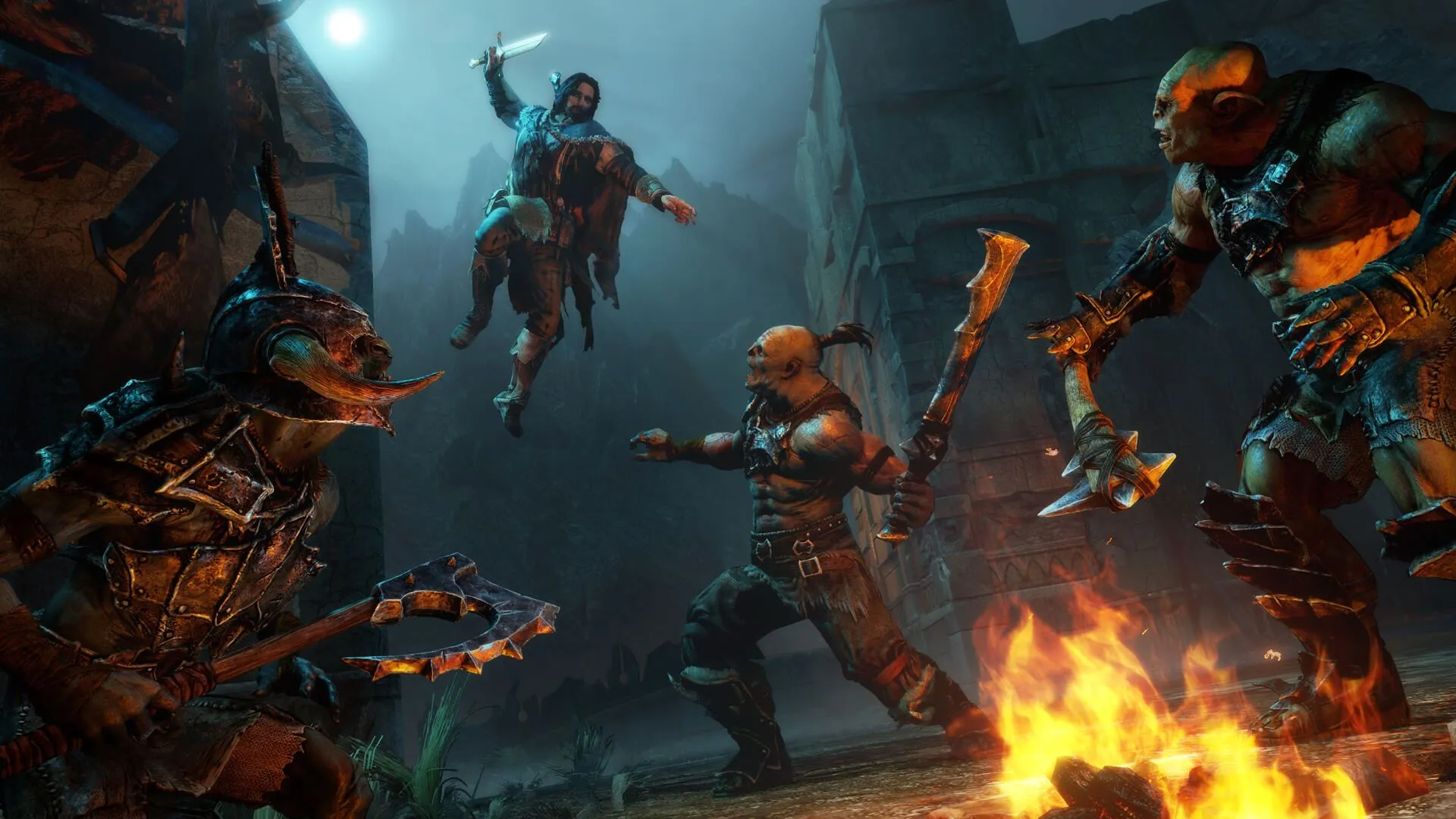 Nhân vật Talion tung đòn cận chiến trong Middle-earth: Shadow of Mordor, tựa game nổi tiếng với hệ thống Nemesis.