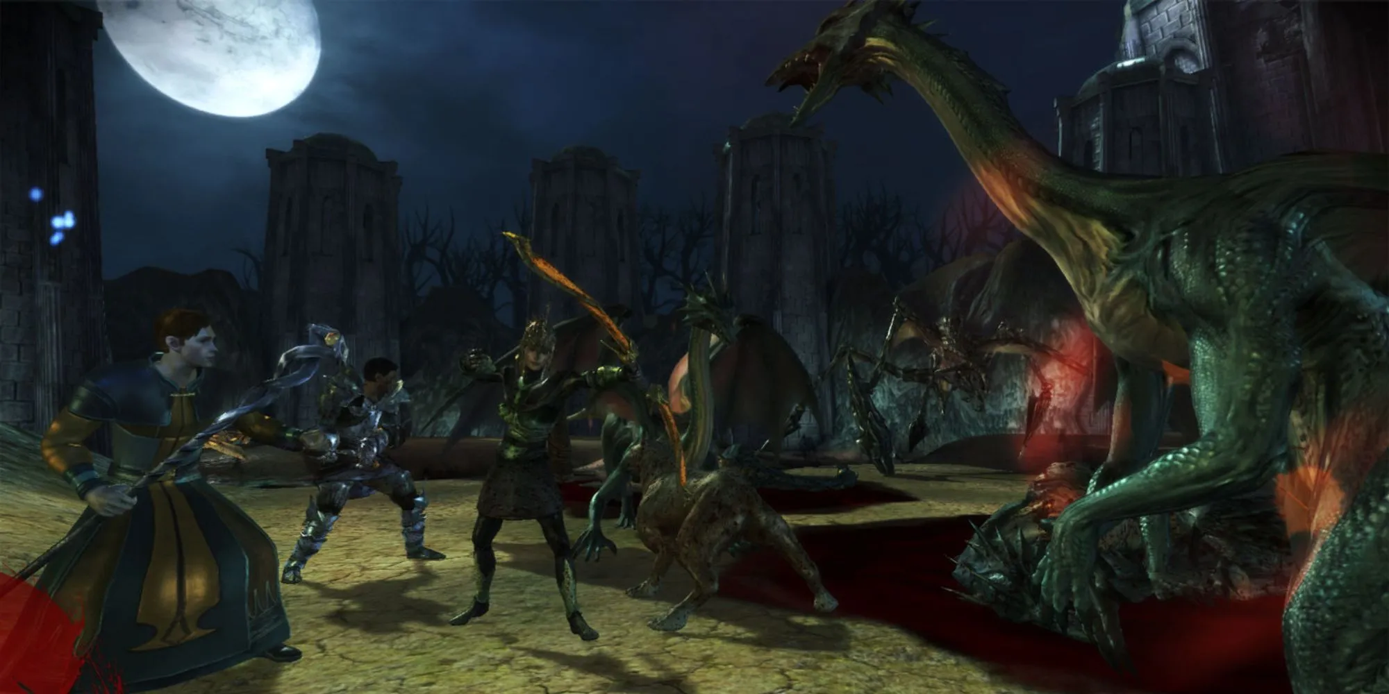 Nhân vật trong Dragon Age Origins với bối cảnh tối tăm đặc trưng