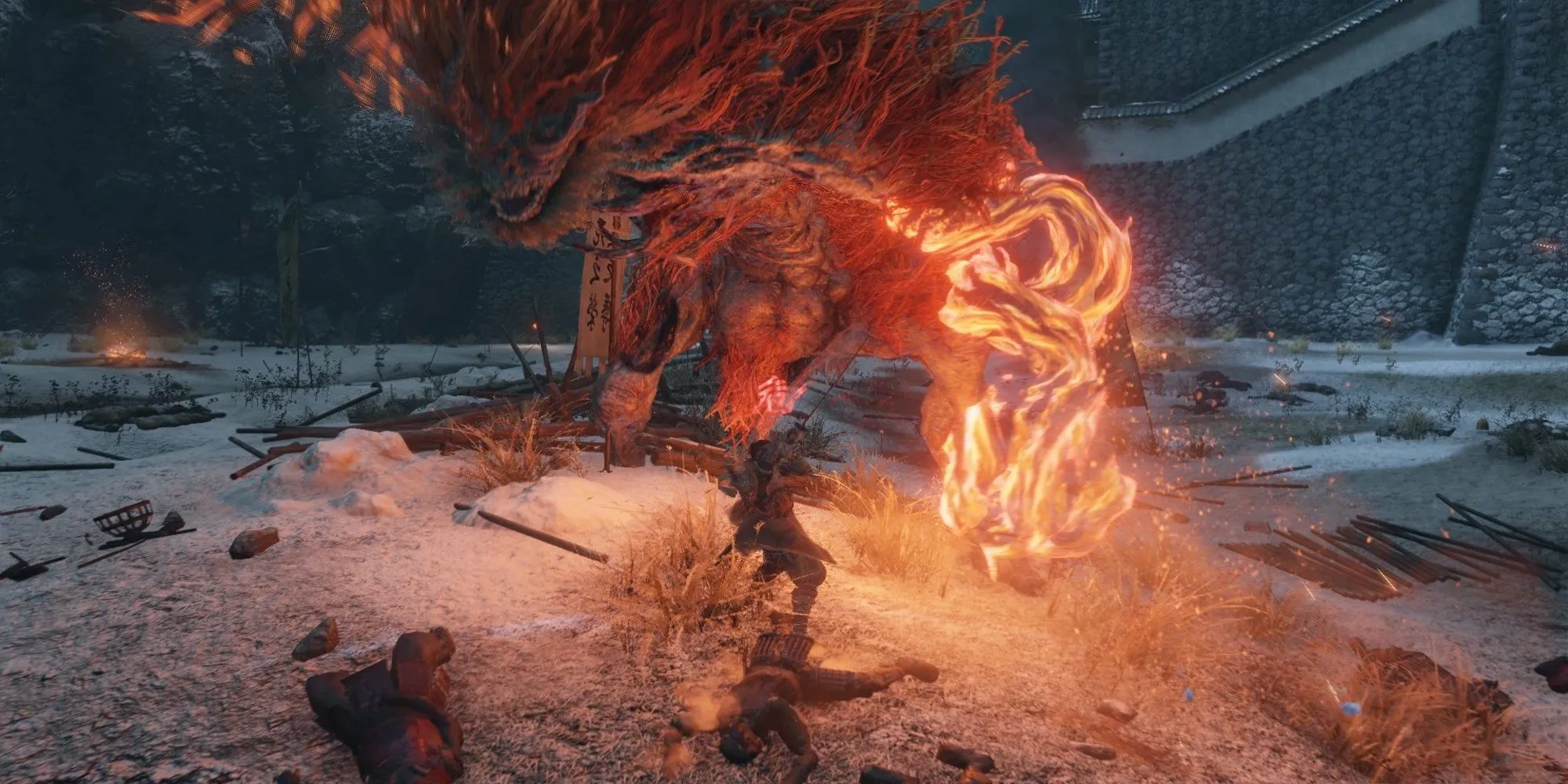 Nhân vật Wolf trong Sekiro đối mặt với Demon of Hatred to lớn