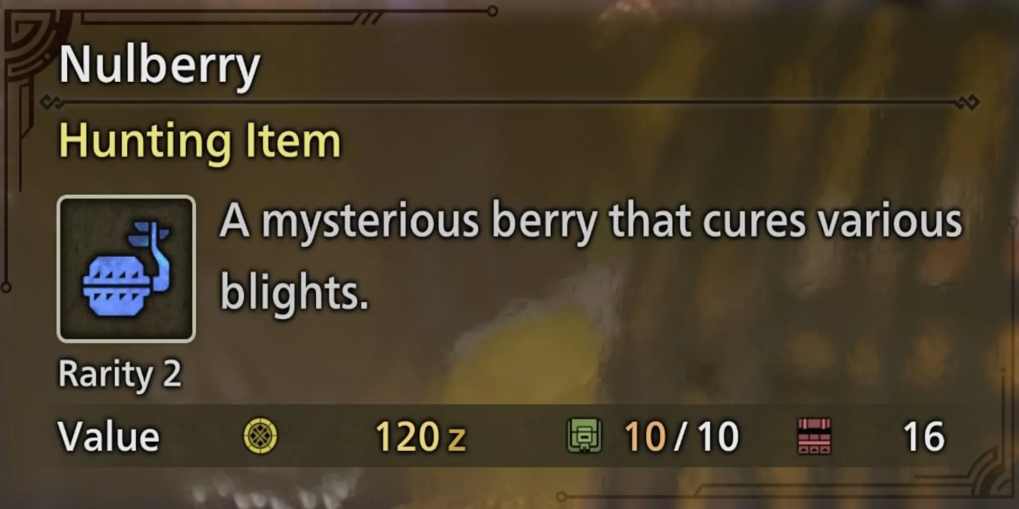 Nulberry vật phẩm xóa bỏ các hiệu ứng blight bất lợi trong Monster Hunter Wilds