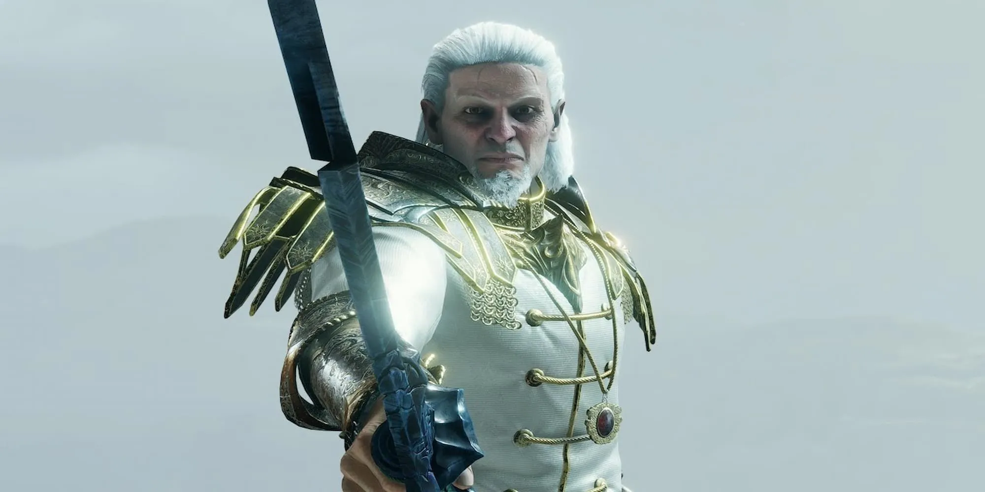 Old King Allant từ Demon's Souls đang vung thanh kiếm phát sáng chuẩn bị tấn công
