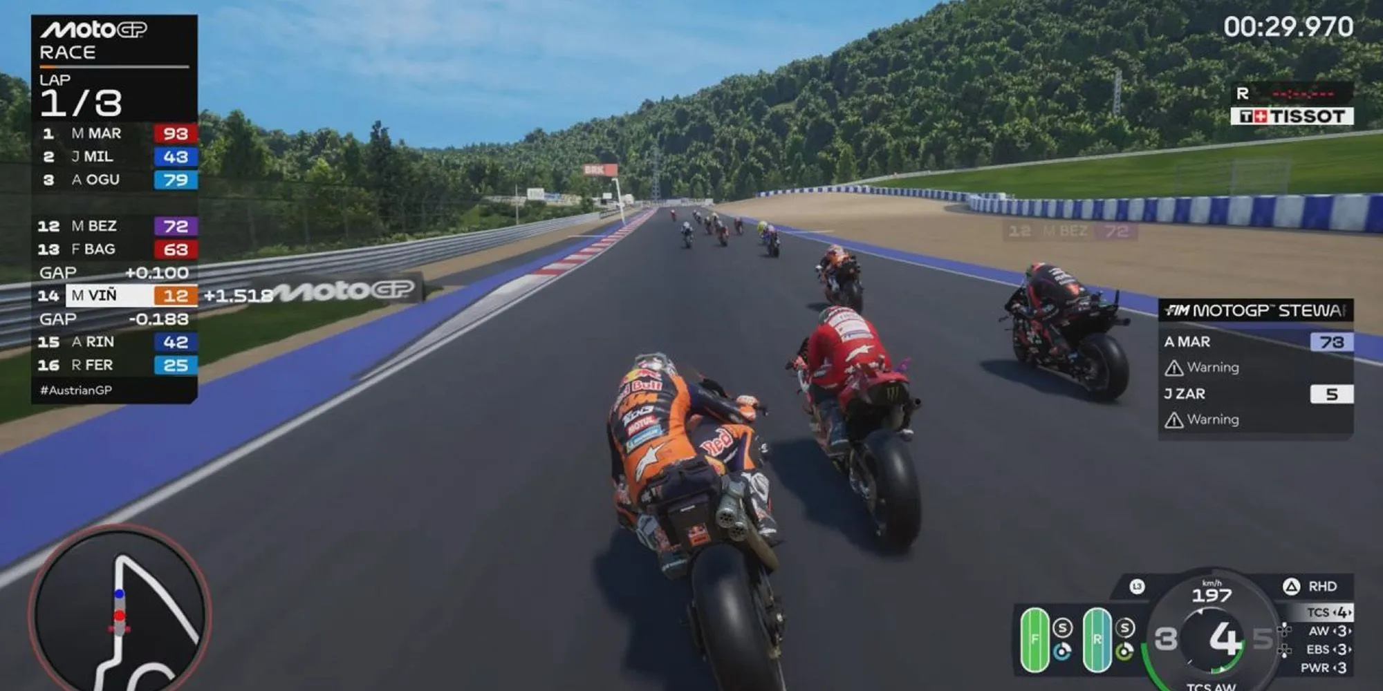 Pha hành động trong gameplay MotoGP 25 tại trường đua Red Bull Ring, Áo