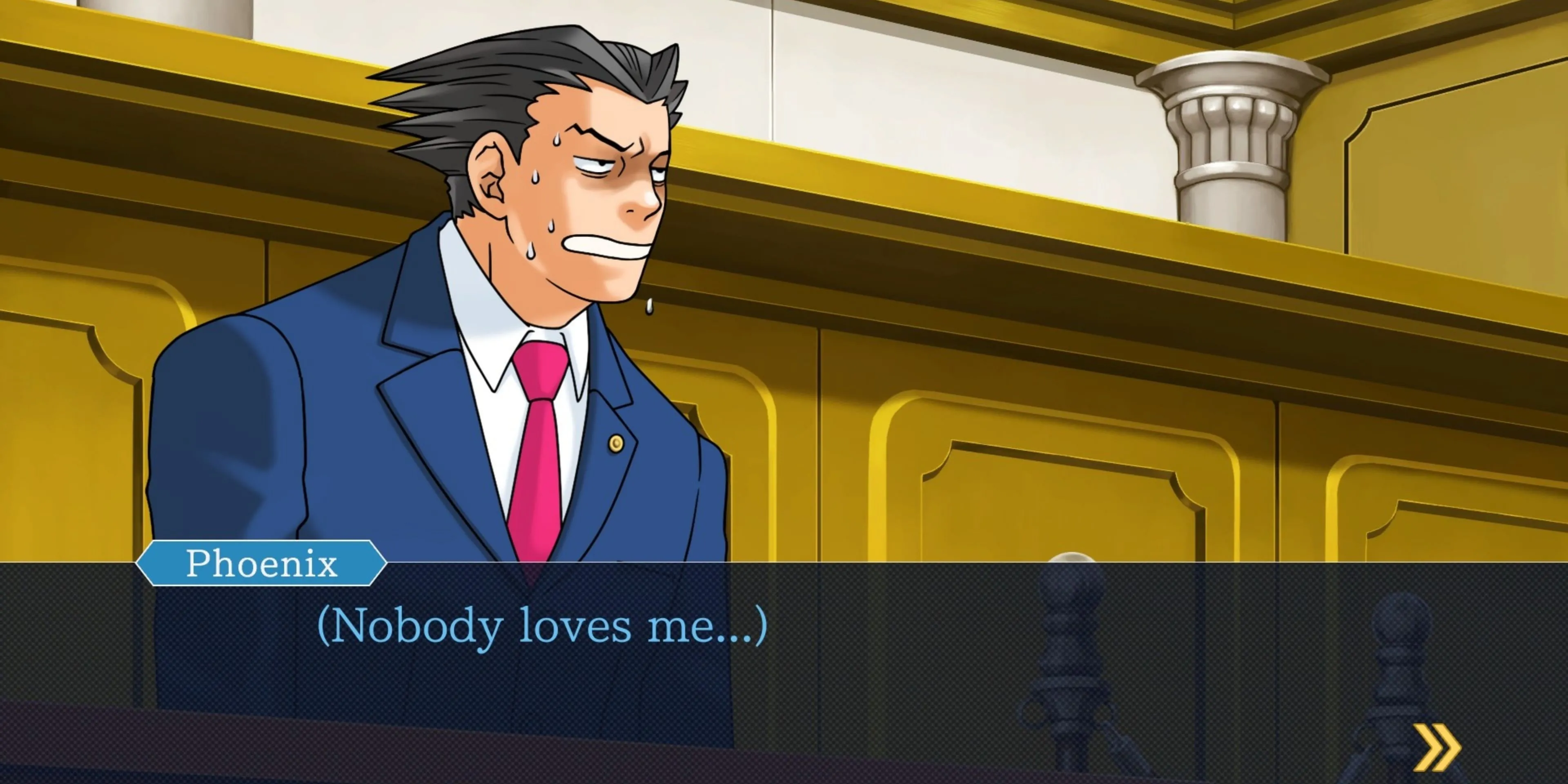 Phoenix Wright chỉ tay phản đối trong phiên tòa game Ace Attorney Trilogy