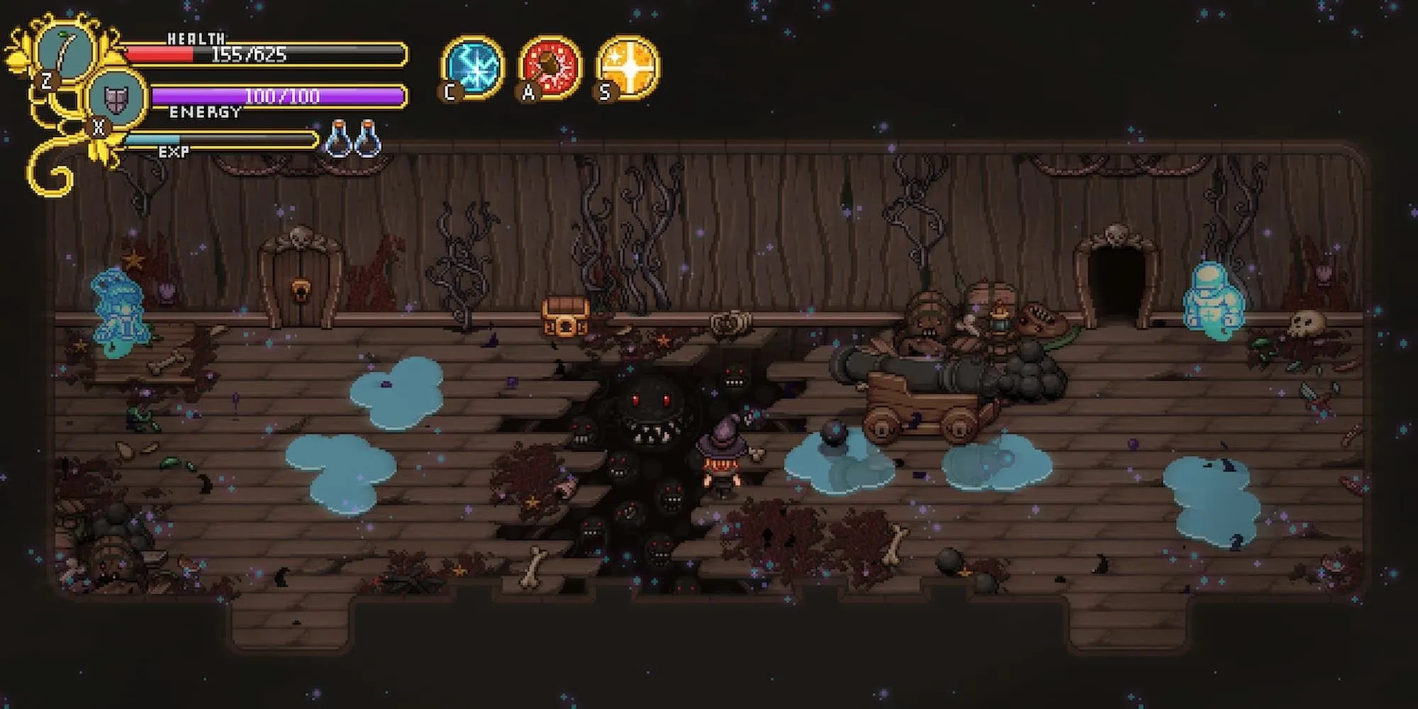 Quái vật Sàn Nứt trong Secrets of Grindea, một game RPG pixel art đầy thử thách