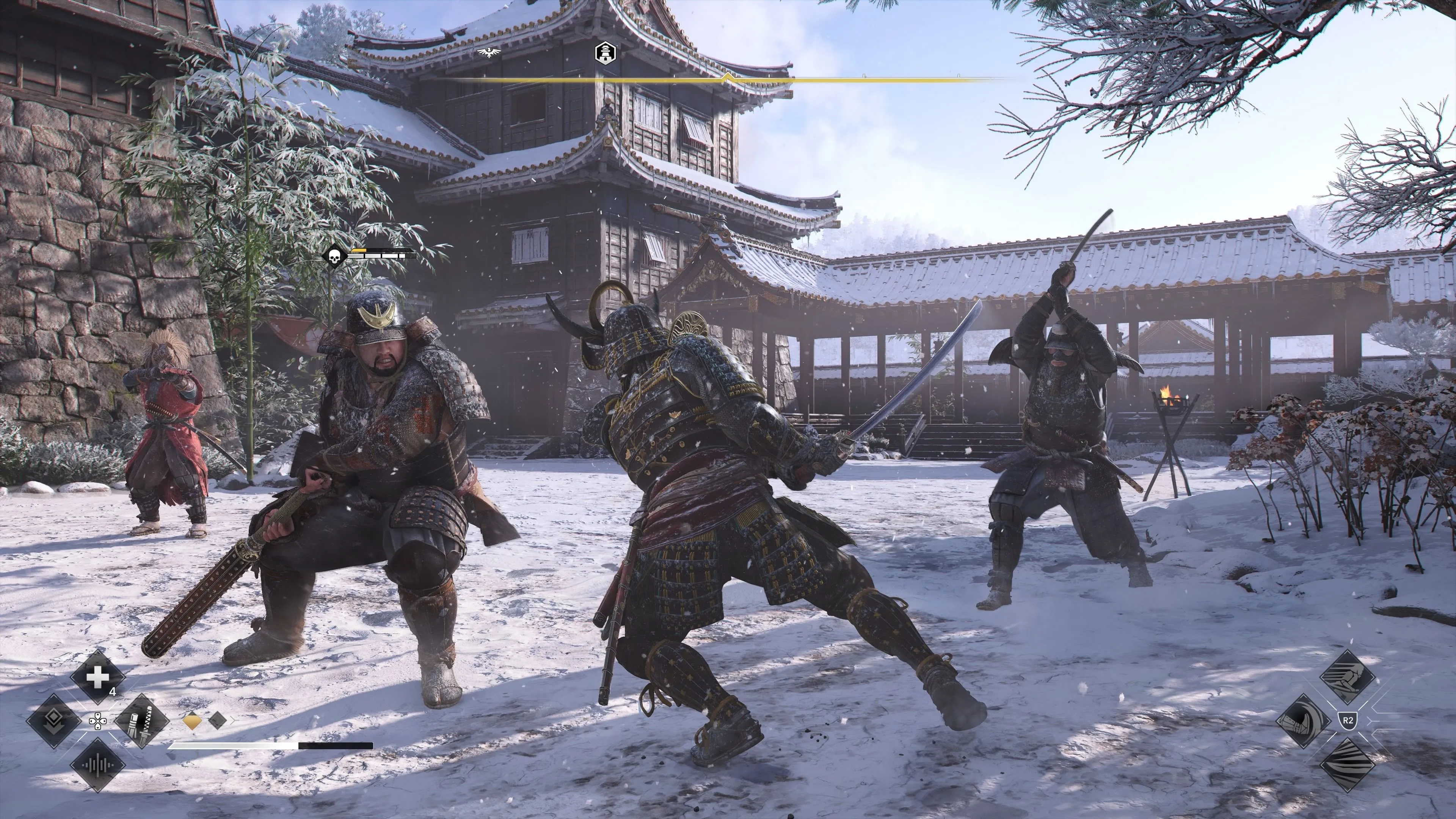 Samurai Yasuke, một trong hai nhân vật chính của Assassin's Creed Shadows, trong bộ giáp nặng nề và cầm thanh katana dài.