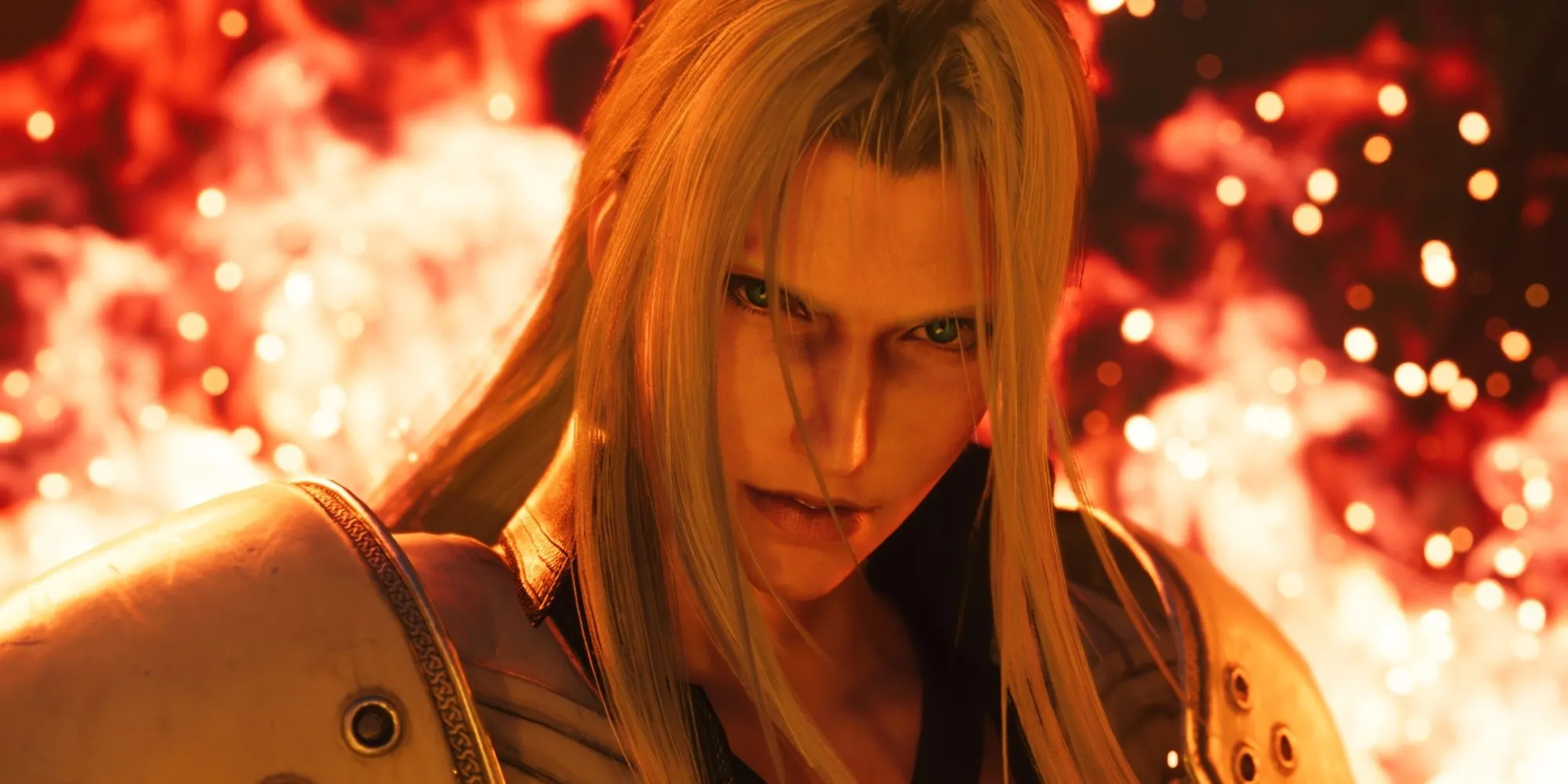 Sephiroth, ác nhân huyền thoại của Final Fantasy, trong một khung cảnh rực lửa đầy uy lực