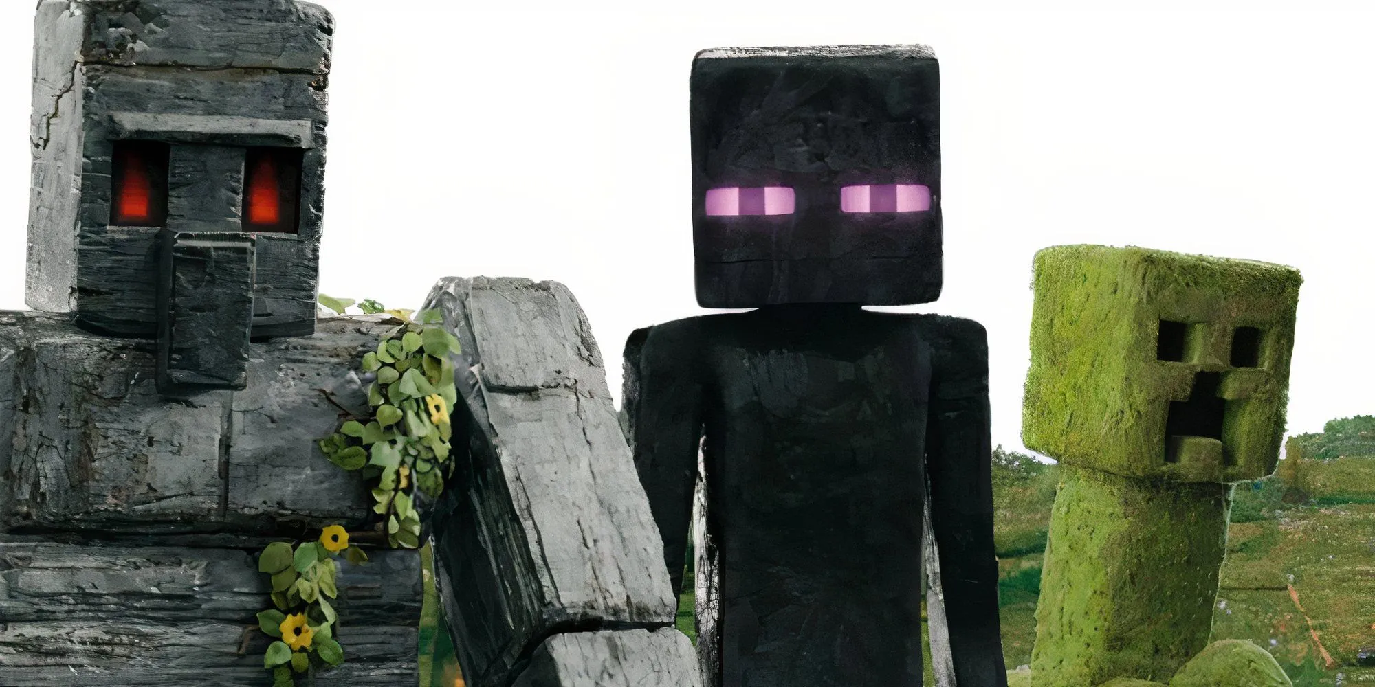 Tạo hình Enderman, Iron Golem và Creeper trong phim Minecraft.