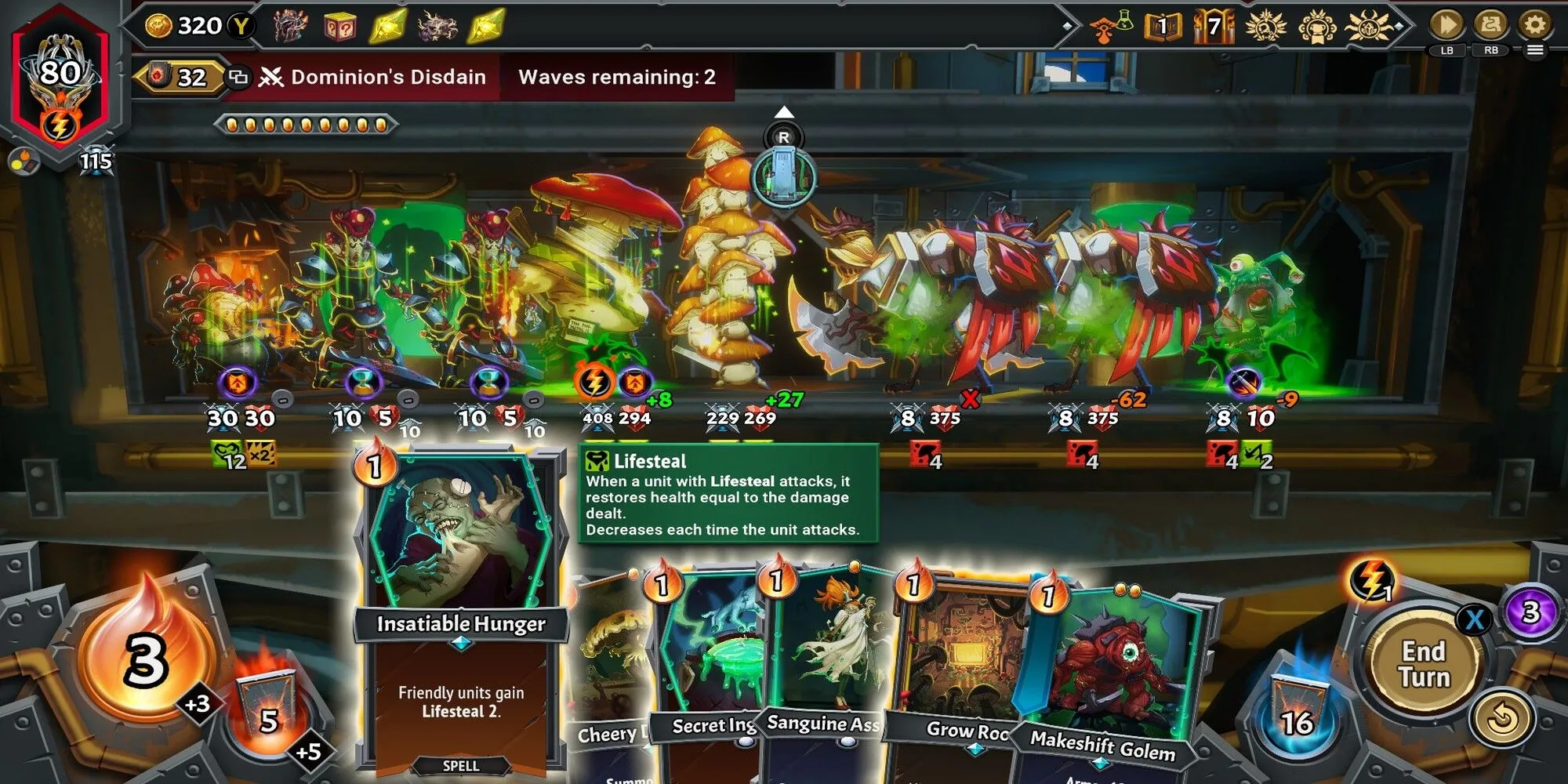 Thẻ bài quái vật với chỉ số cao trong game Monster Train 2, thể hiện khả năng tăng cường sức mạnh