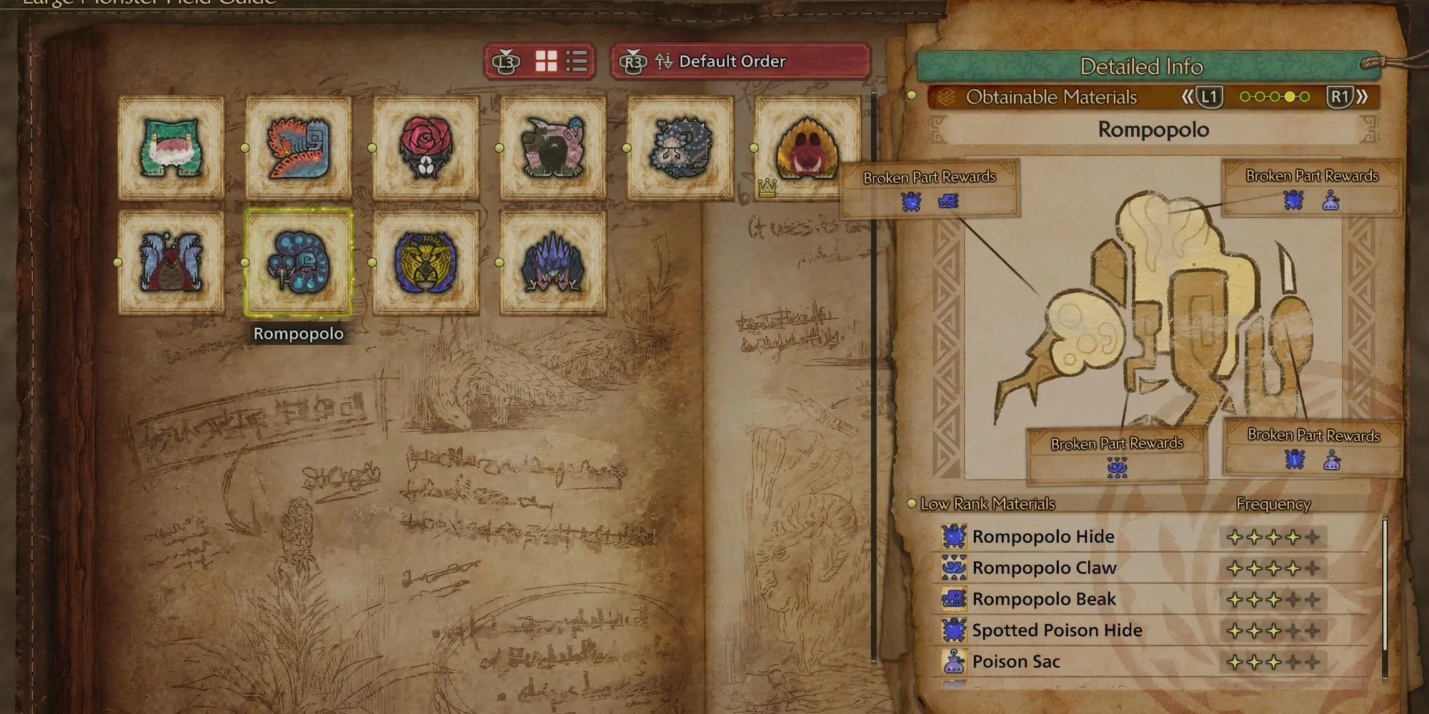 Theo dõi bộ phận quái vật lớn trong Monster Hunter Wilds thông qua Large Monster Field Guide.