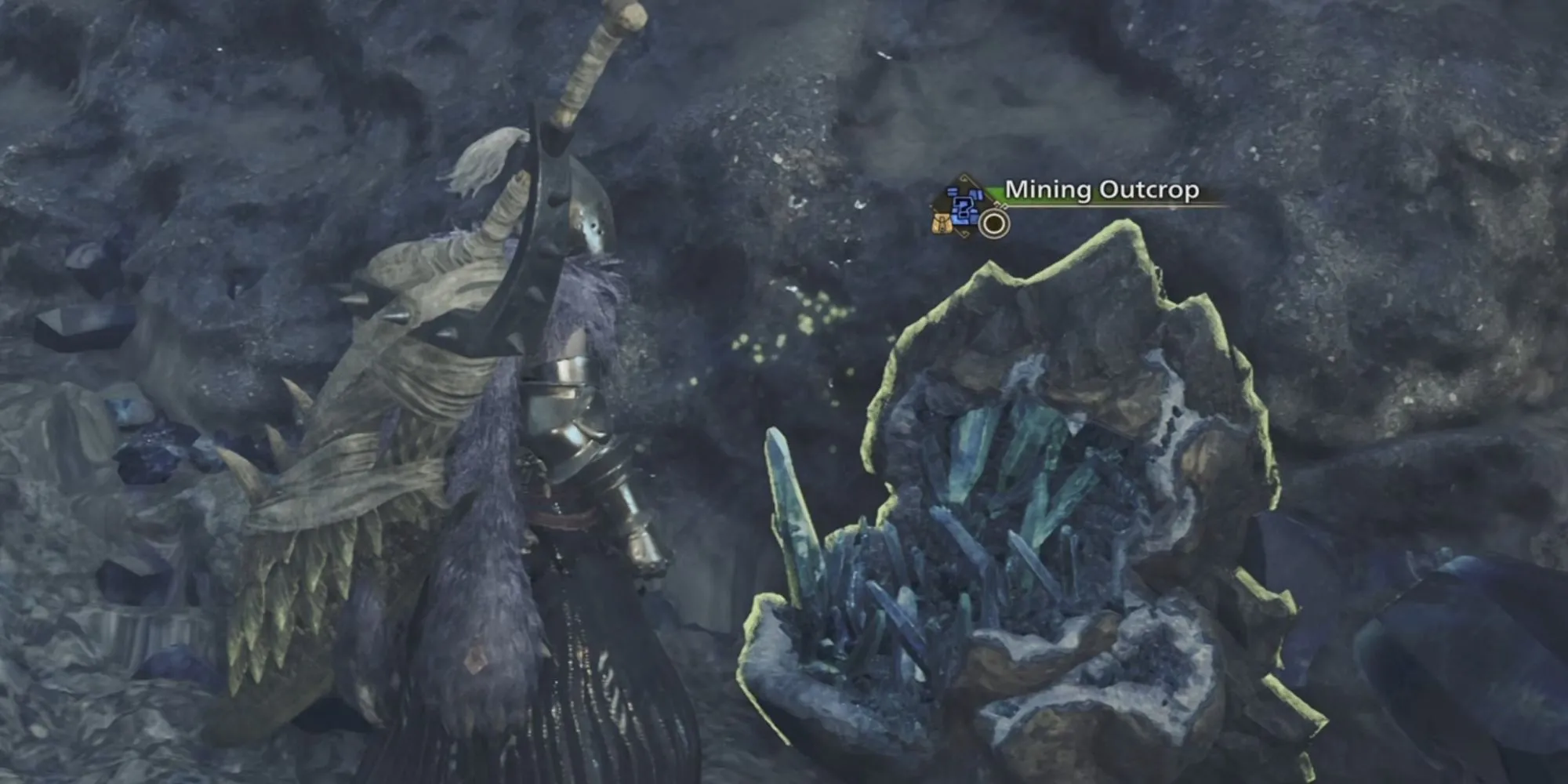 Thợ săn đang khai thác mỏ khoáng sản trong Monster Hunter Wilds