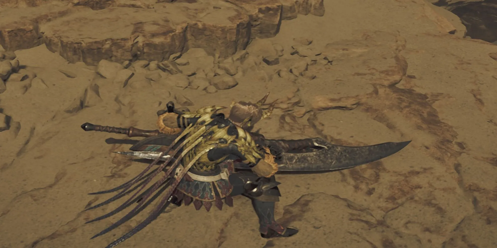 Thợ săn Monster Hunter Wilds đang mài sắc vũ khí của mình bằng đá mài