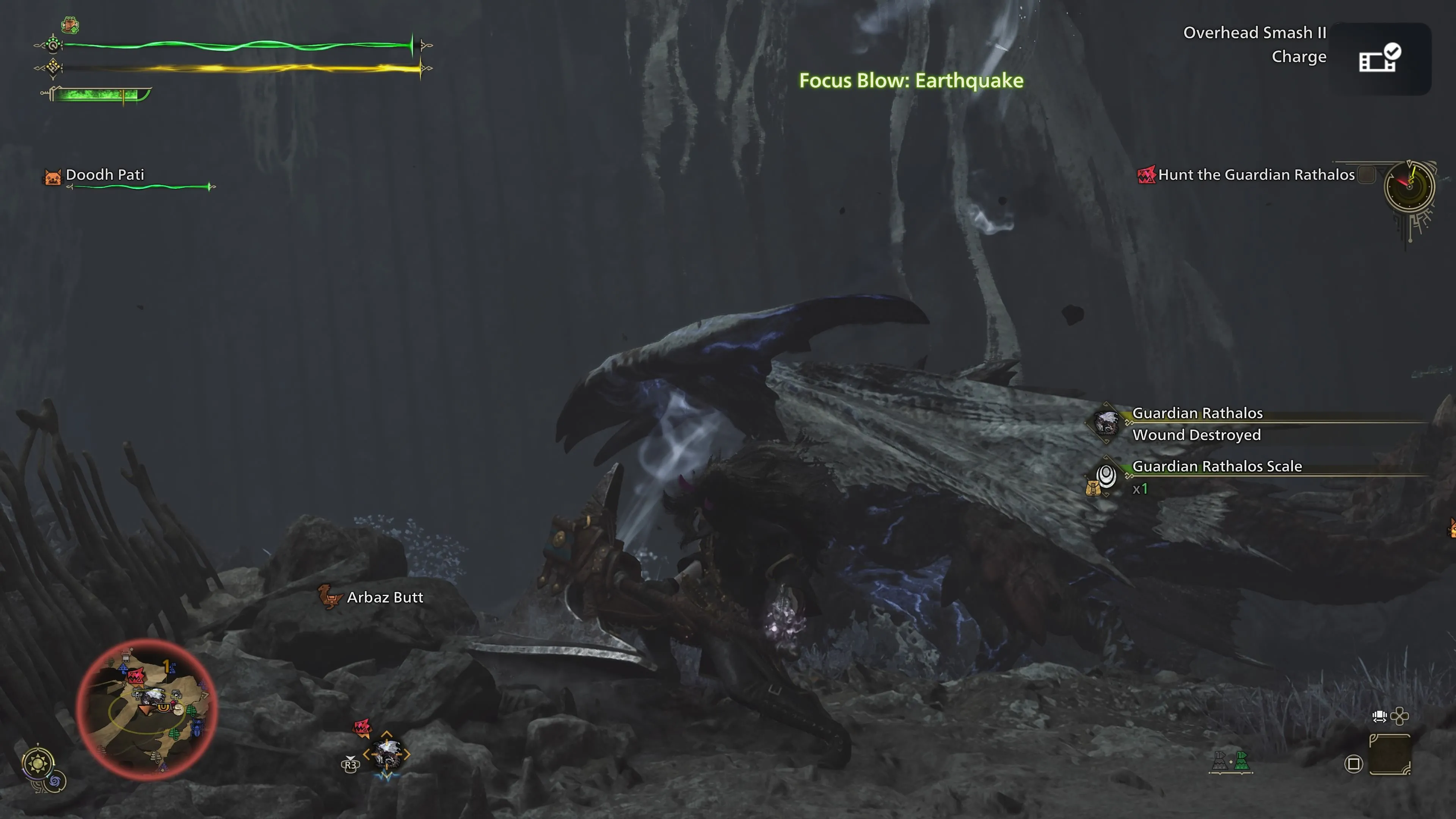 Thợ săn nhận nguyên liệu quái vật sau khi phá hủy điểm yếu trong Monster Hunter Wilds