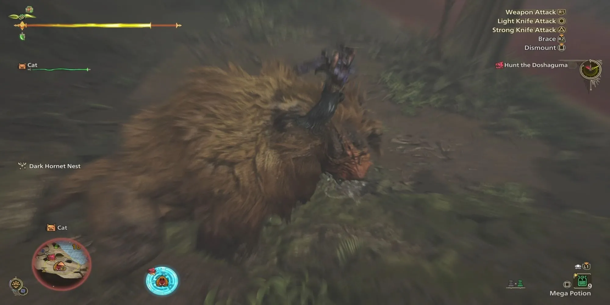 Thợ săn thực hiện đòn tấn công kết liễu khi đang cưỡi trên lưng quái vật trong Monster Hunter Wilds