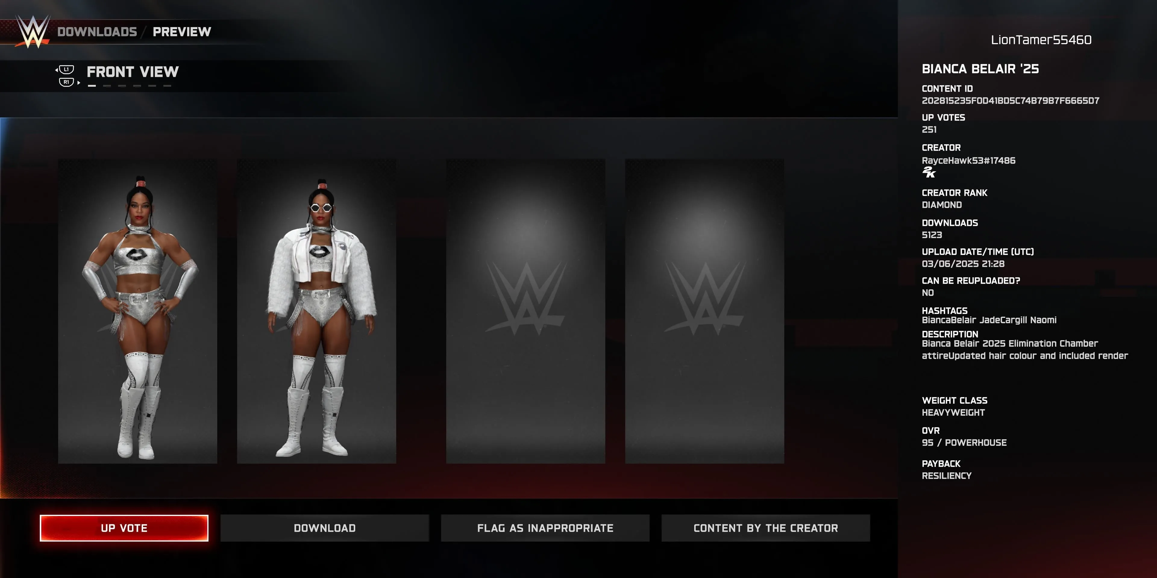 Trang phục Bianca Belair 2025 trong WWE 2K25