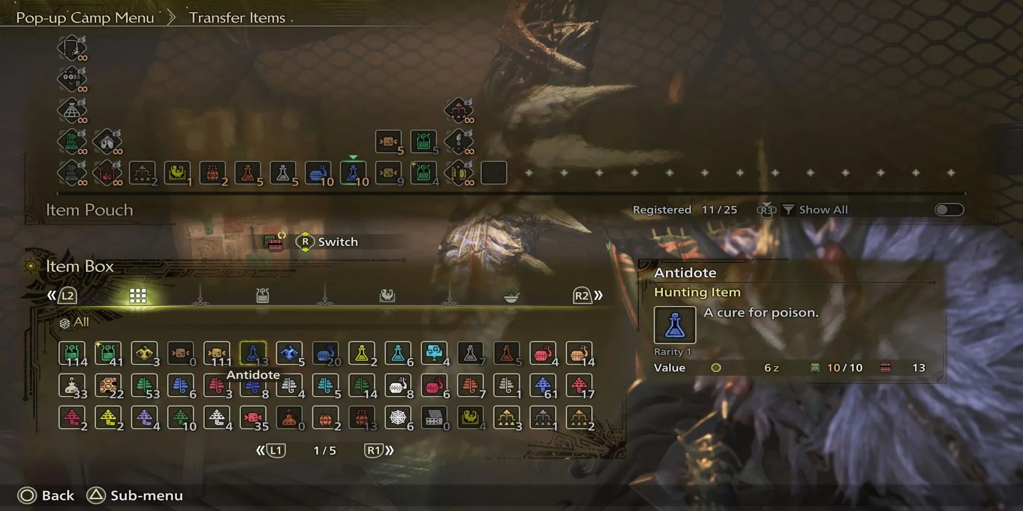 Túi đồ của thợ săn đầy ắp vật phẩm cần thiết trong Monster Hunter Wilds