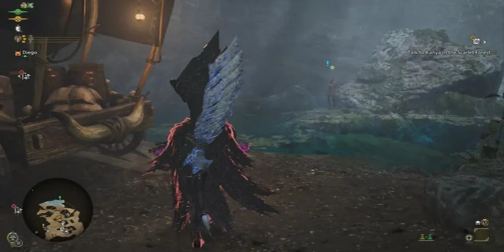Vị trí Kanya giao nhiệm vụ săn Mizutsune trong Rừng Scarlet tại Monster Hunter Wilds