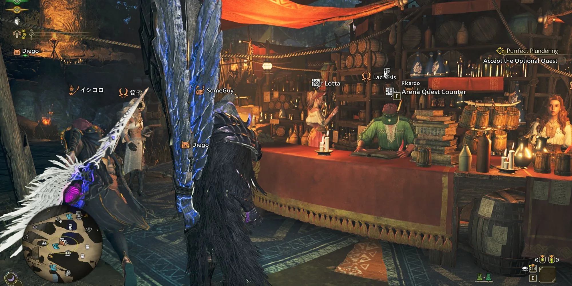 Vị trí NPC Ricardo giao Arena Quest tại Grand Hub Monster Hunter Wilds