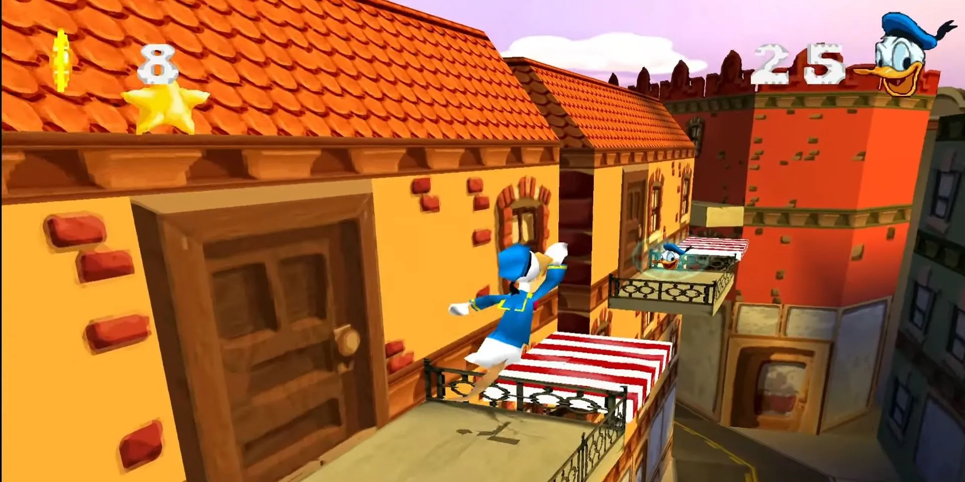 Vịt Donald nhảy qua các mái nhà trong Donald Duck: Goin' Quackers