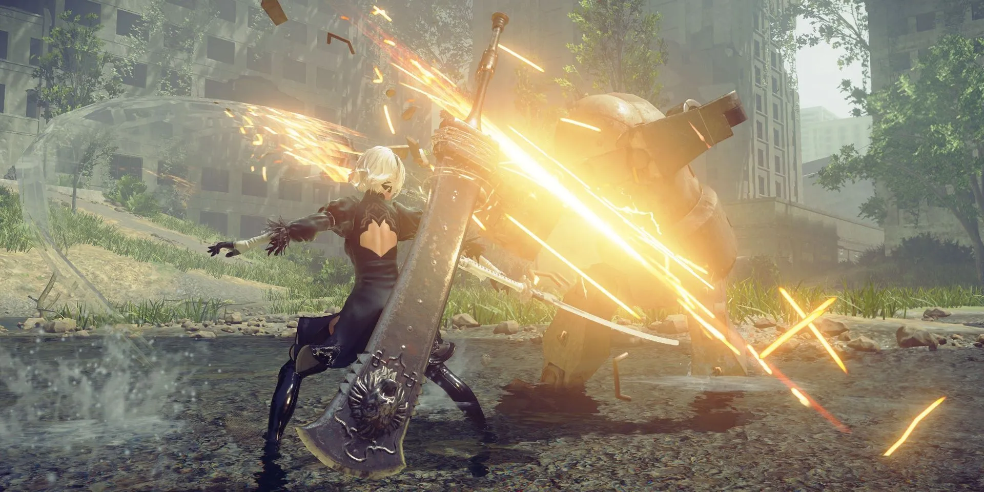 2B, một trong ba nhân vật chính với lối chơi khác biệt trong Nier Automata