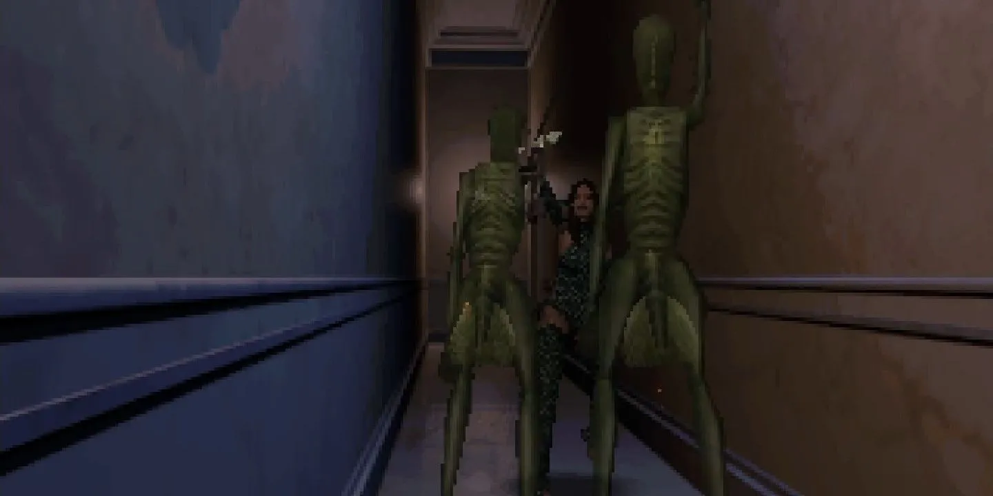 Alisa đối mặt với kẻ thù trong một khung cảnh đậm chất retro horror của game Alisa