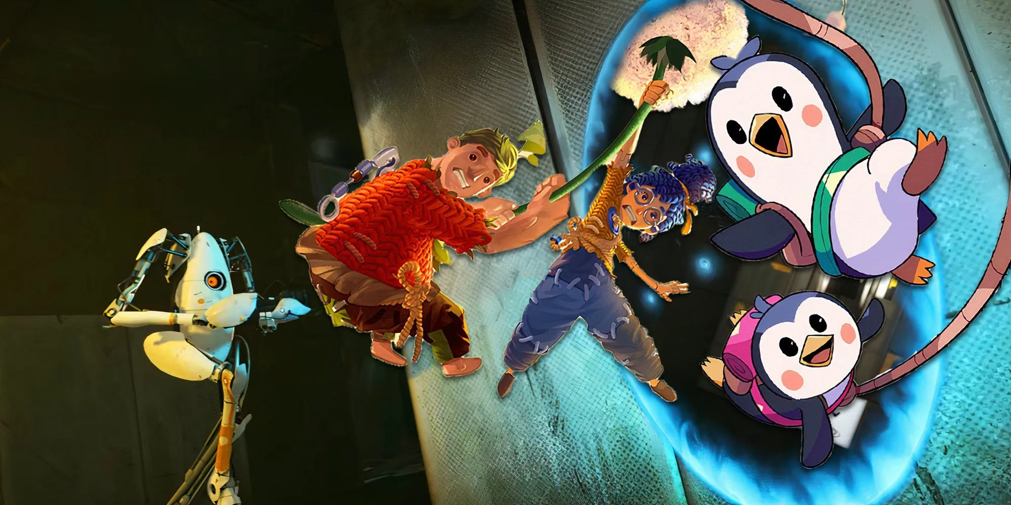 Ảnh bìa bài viết 9 Game Co-op Hay Nhất Cho Các Cặp Đôi, với hình ảnh Escape Simulator, Unravel 2 và Death Squared