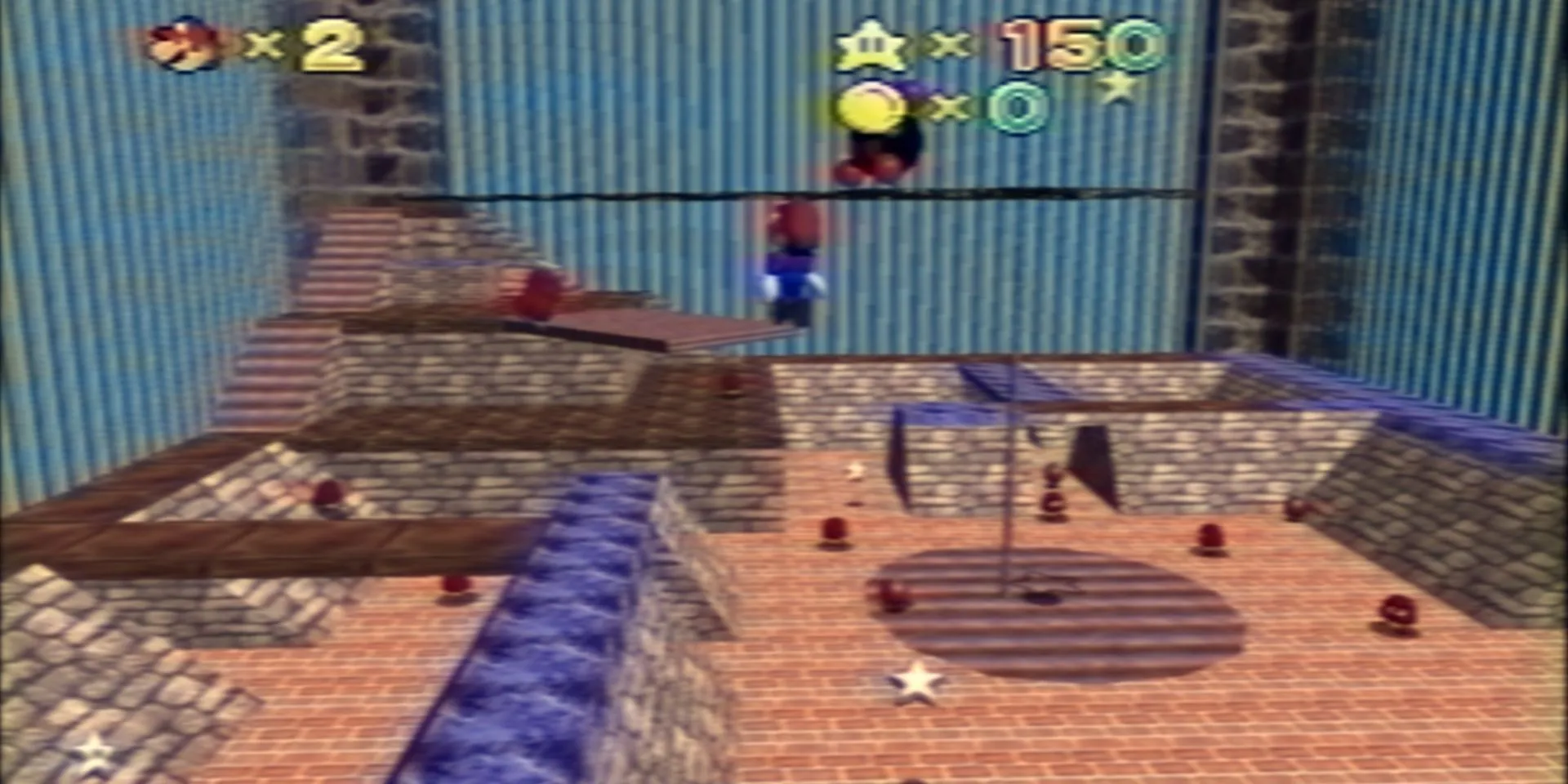 Ảnh chụp màn hình B3313, một bản ROM hack của Mario 64, với Mario đang nhảy lên không trung.