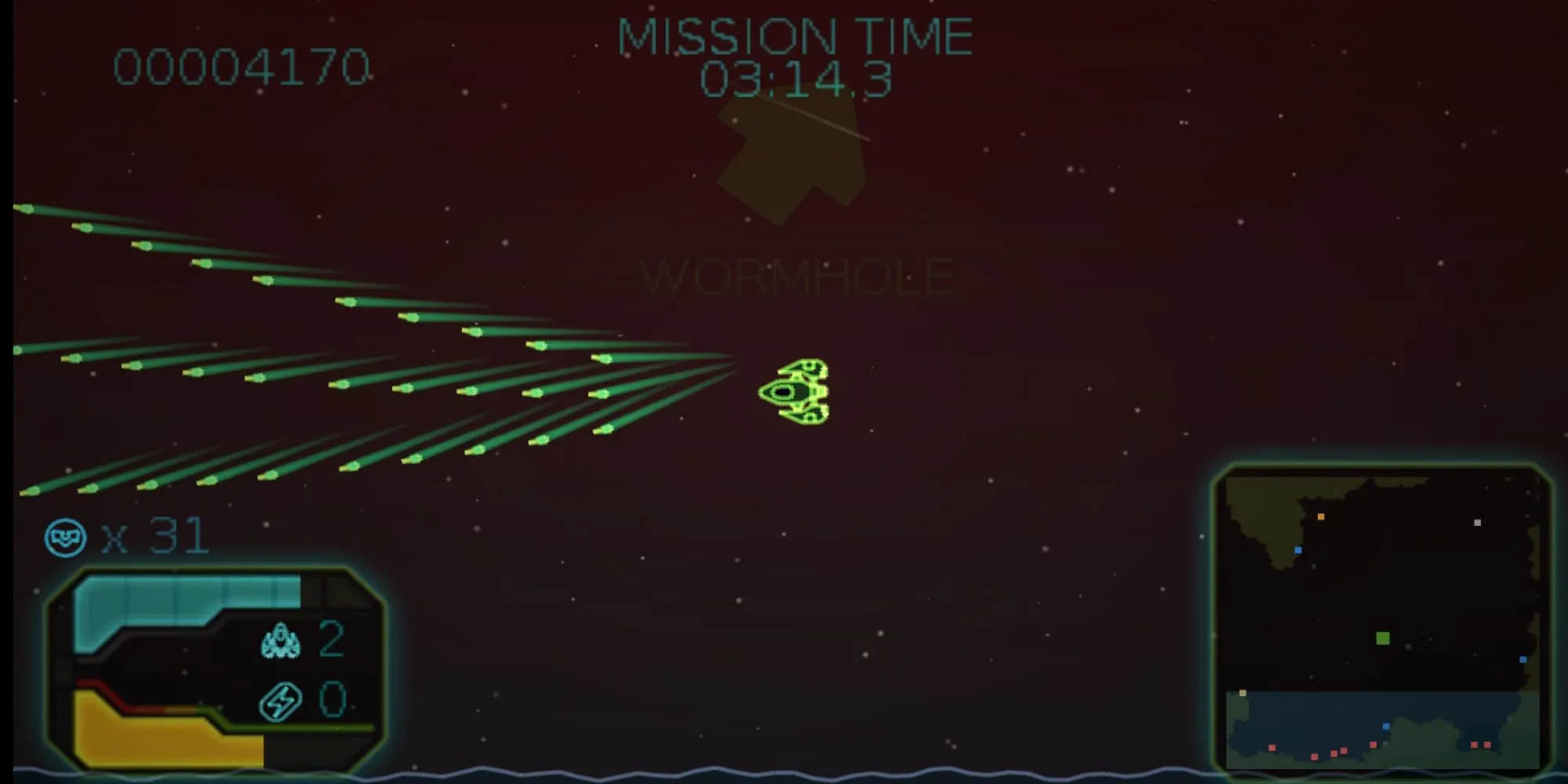 Ảnh chụp màn hình game bắn súng không gian Gravity Crash Portable trên PSP, giống lối chơi Asteroids.