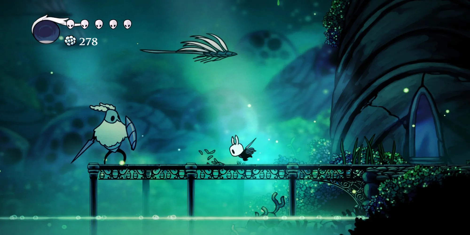 Ảnh chụp màn hình gameplay Hollow Knight tại khu vực Greenpath