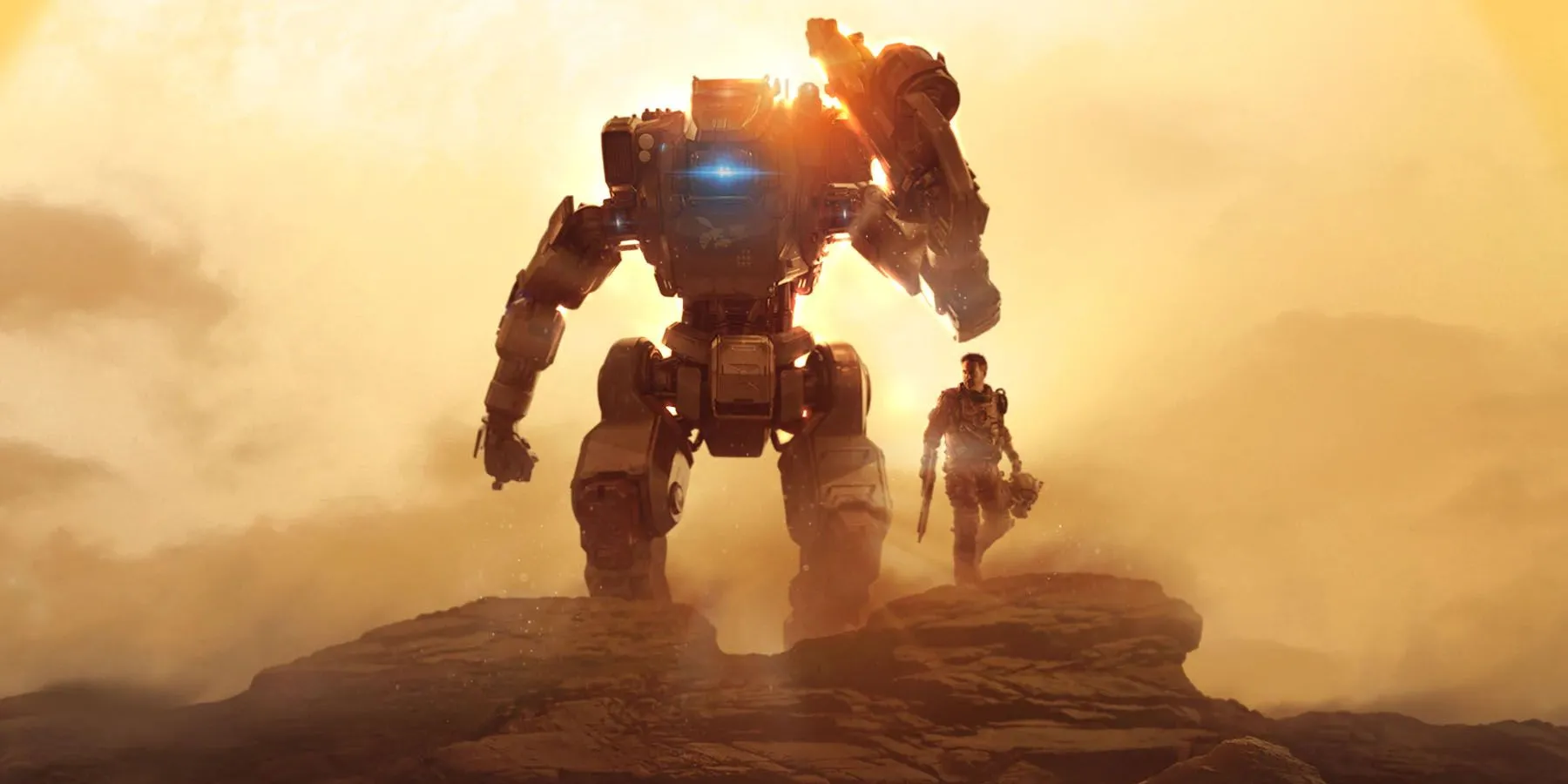 Artwork chính của game Titanfall 2 Ultimate Edition, nổi bật với hình ảnh người lính Pilot và Titan biểu tượng, thể hiện gameplay độc đáo.