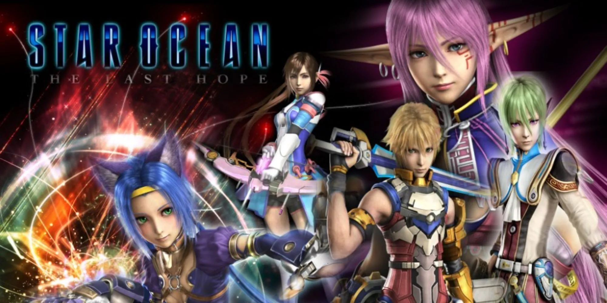 Artwork chính thức của Star Ocean The Last Hope, giới thiệu nhân vật Edge Maverick và phi hành đoàn trên tàu Calnus