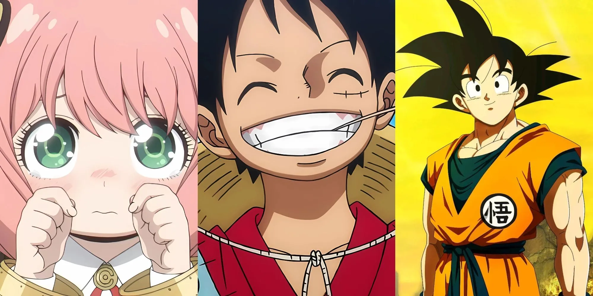 Ba nhân vật anime nổi tiếng: Anya Forger, Monkey D. Luffy và Son Goku