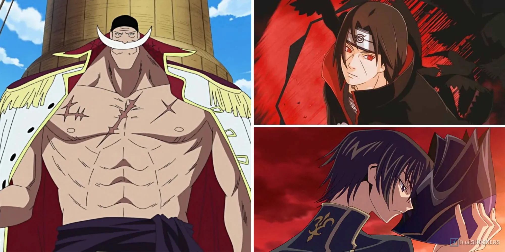 Ba nhân vật anime: Râu Trắng, Itachi và Lelouch Lamperouge, những nhân vật mạnh mẽ đã chết