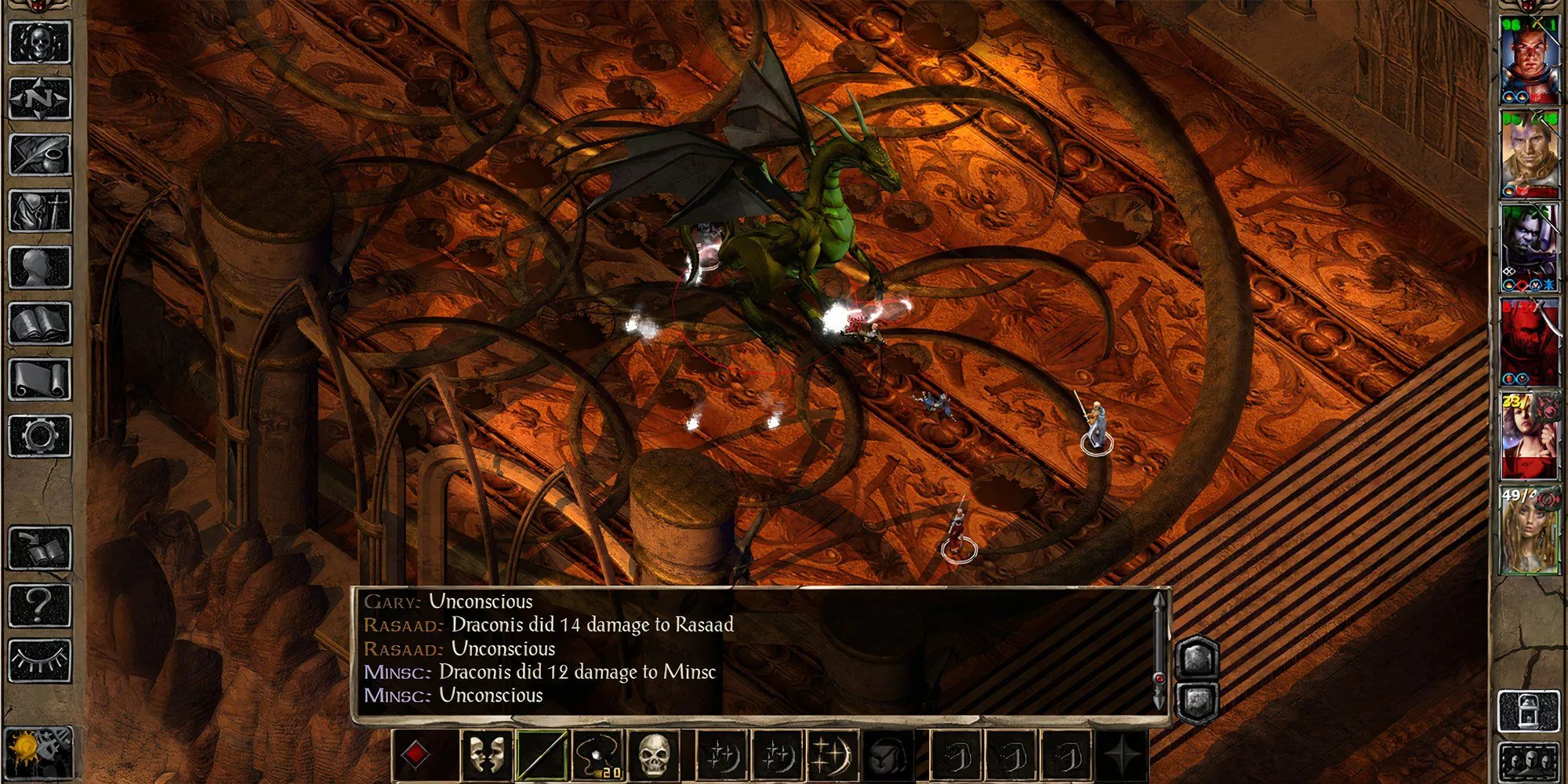 Baldurs Gate 2 party fighting against dragon