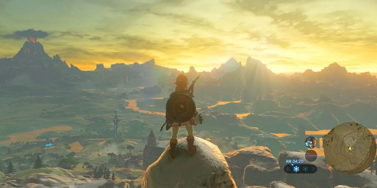 Bản đồ thế giới mở rộng lớn trong The Legend of Zelda: Breath of the Wild.