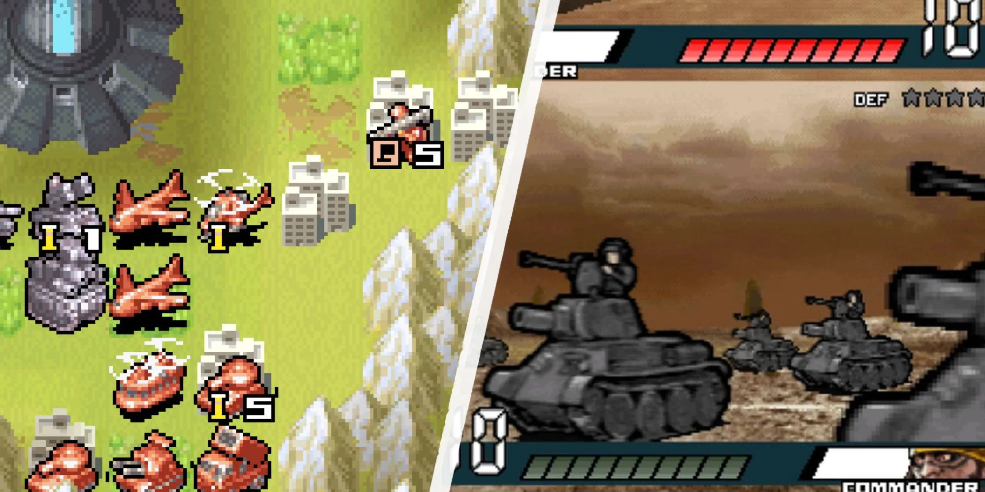 Battle animation and tactical map in Advance Wars: Days of Ruin.