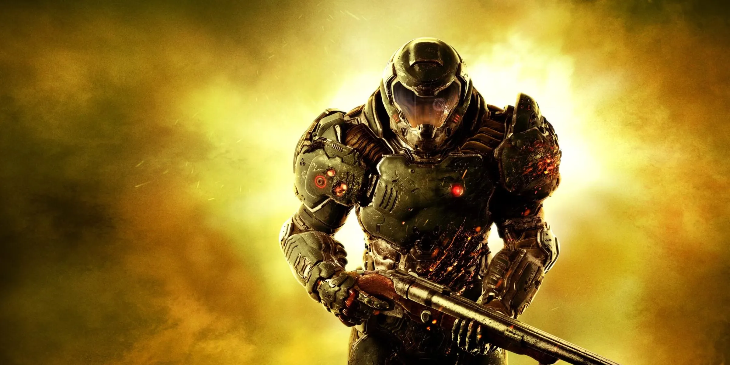 Bìa game DOOM (2016) với Doom Slayer cầm khẩu shotgun