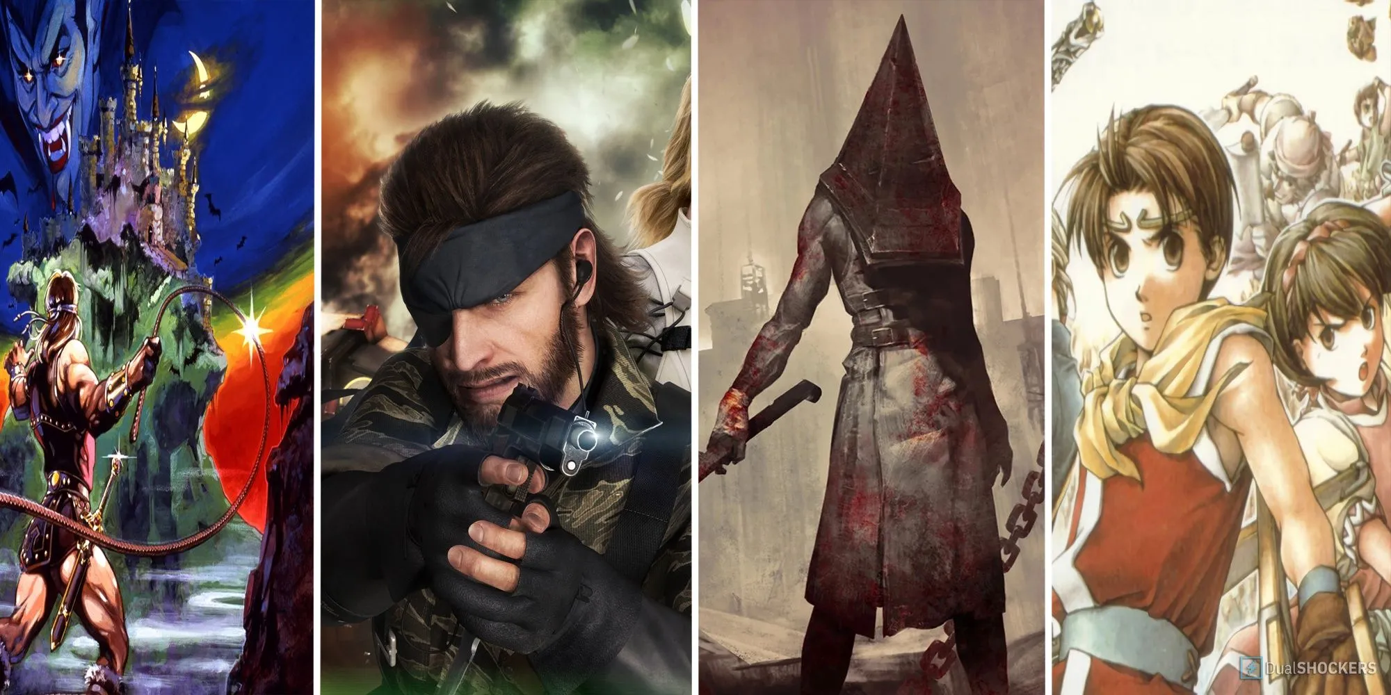 Biểu tượng của các dòng game nổi tiếng nhất Konami: Castlevania, Metal Gear Solid, Silent Hill và Suikoden