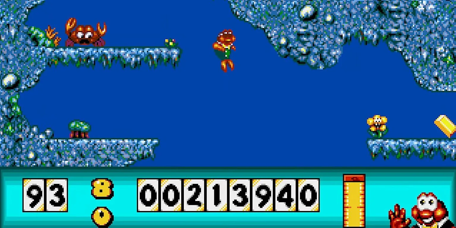 Bơi lội trong game platformer James Pond Underwater Agent