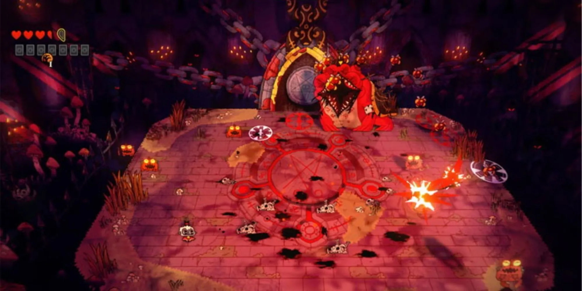 Boss Heket, Giám mục thứ hai của Old Faith trong Cult of the Lamb, trông rất ghê tởm