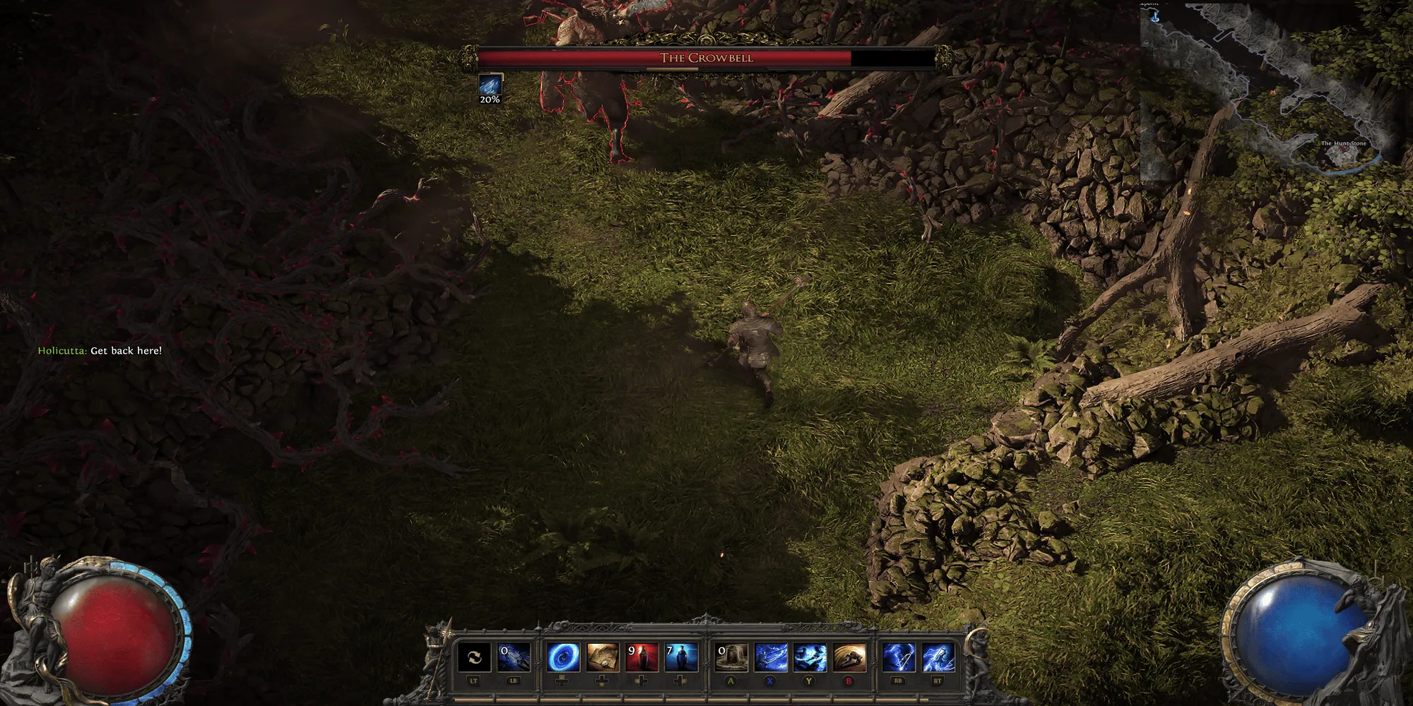 Boss The Crowbell với chiếc chuông khổng lồ trên đầu trong Path of Exile 2 Act 1