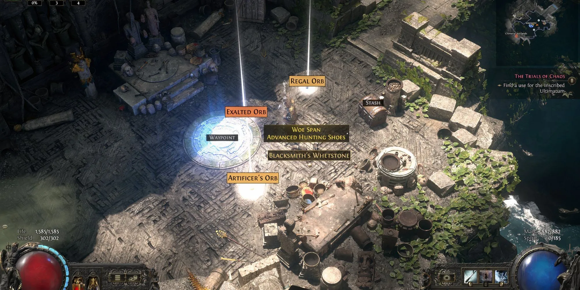 Các loại tiền tệ khác nhau trong Path of Exile 2 hiển thị trên màn hình