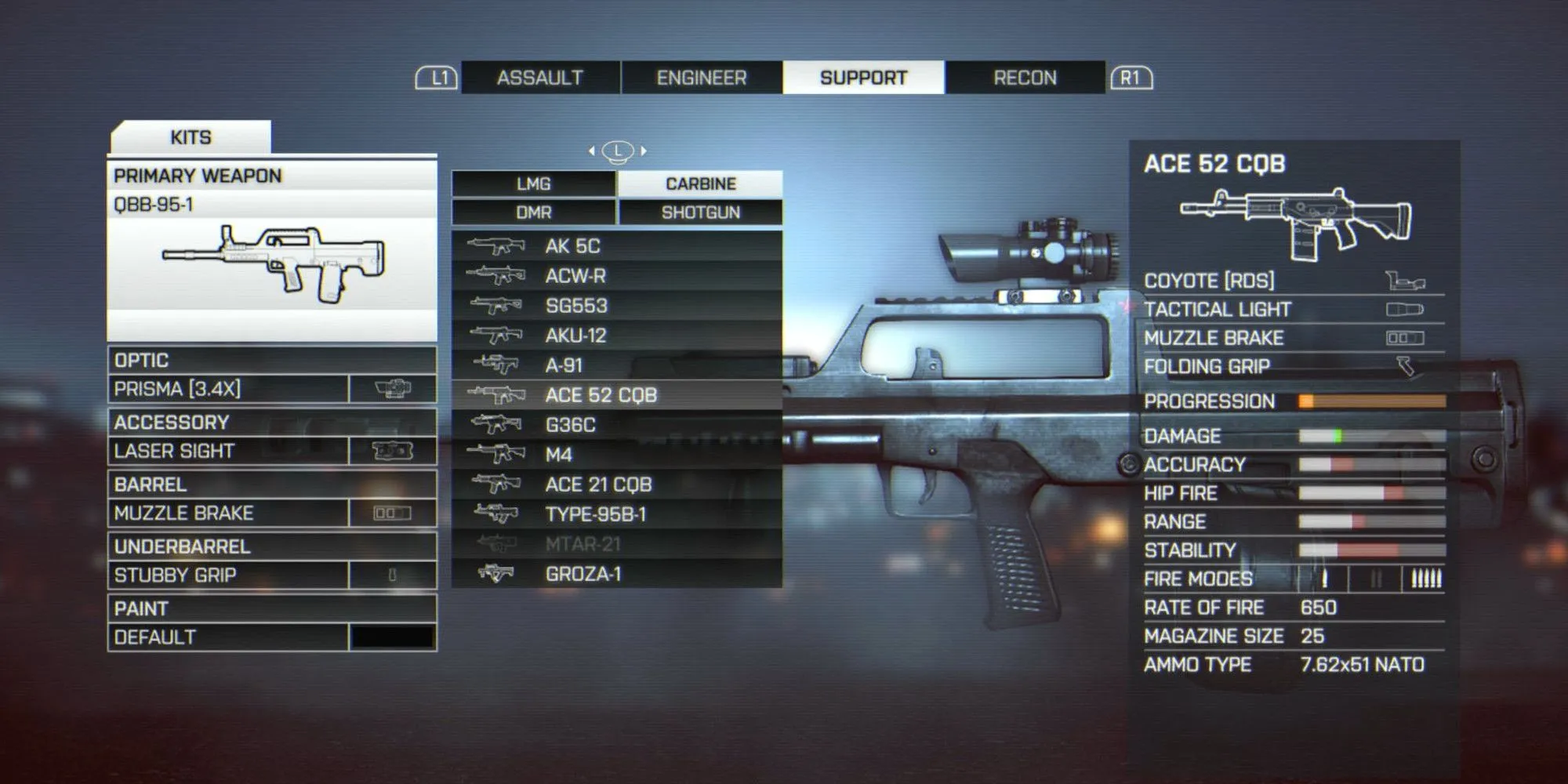 Các mẫu súng Carbine trong Battlefield 4, minh họa sự đa dạng về chủng loại súng trường tấn công trong game bắn súng quy mô lớn này.