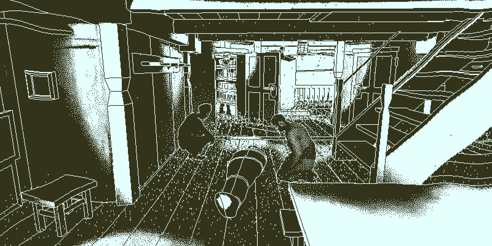 Các thủy thủ đứng quanh một thi thể trong game suy luận Return of the Obra Dinn