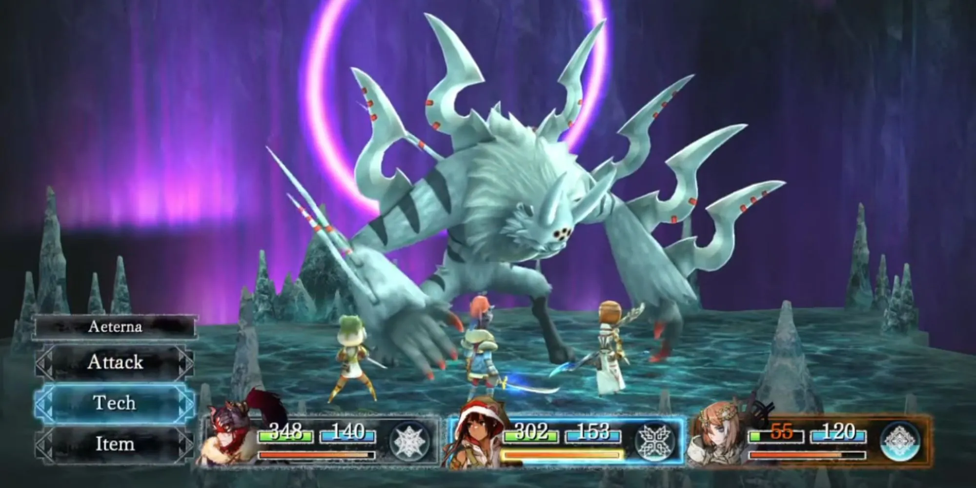 Cảnh chiến đấu 3 thành viên trong nhóm trong game I Am Setsuna