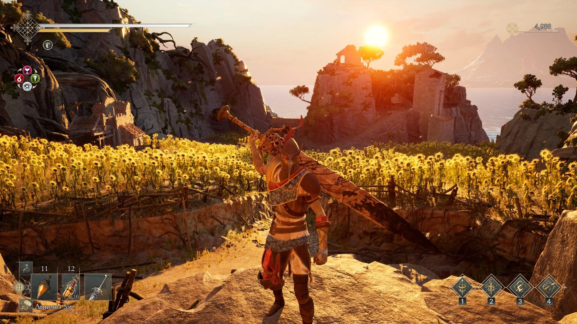 Cảnh chiến đấu đặc trưng với kẻ địch mạnh trong game Enotria The Last Song