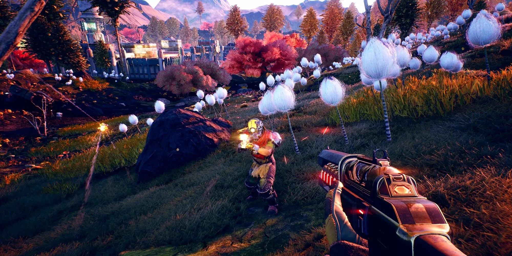 Cảnh chiến đấu đậm chất hành động trong game nhập vai không gian The Outer Worlds