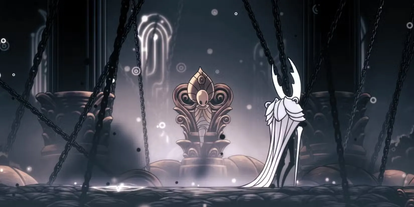 Cảnh chiến đấu với boss Pure Vessel từ Hollow Knight