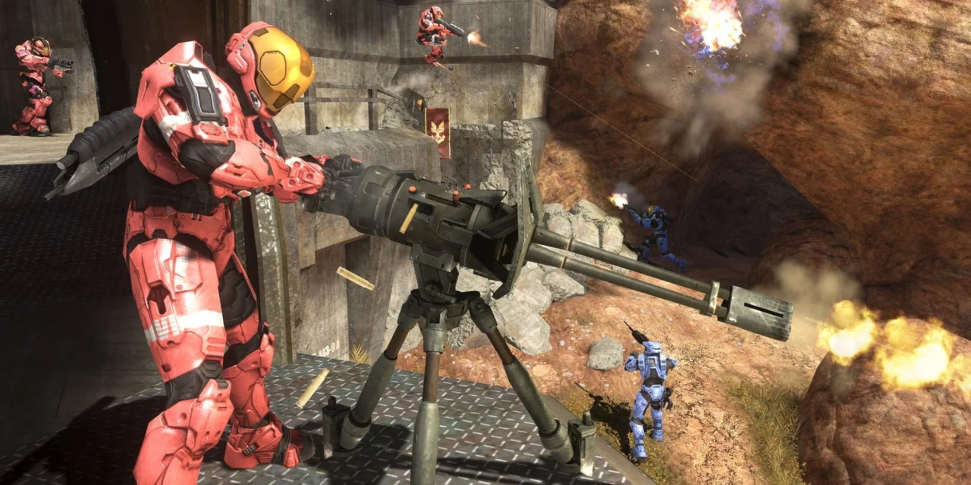 Cảnh chiến đấu với xe tăng trong game Halo 3