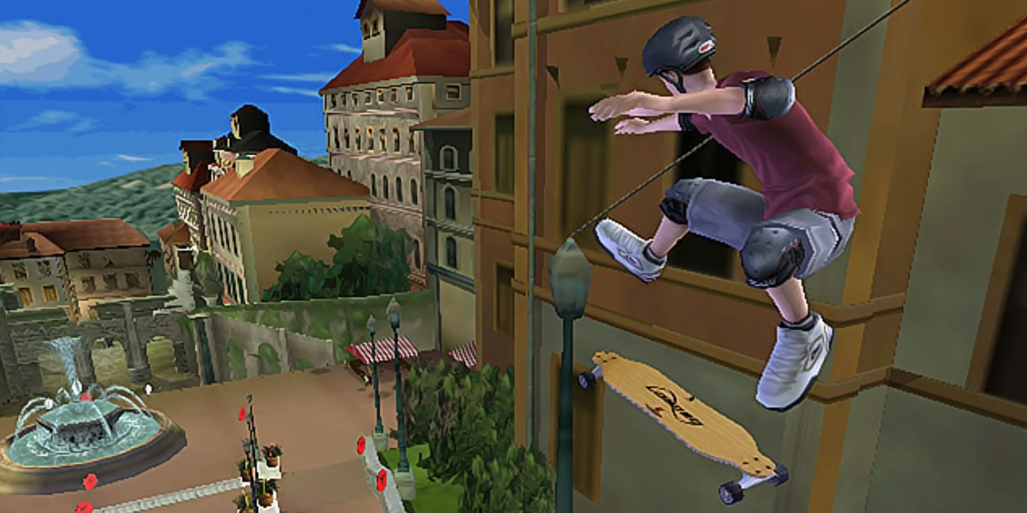 Cảnh gameplay trong Tony Hawk's Downhill Jam, thể hiện lối chơi đua xe trượt ván dốc
